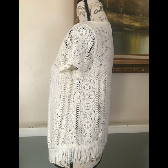 Women’s Crochet Knit Lace Open Cardigan Fringe M - Picture 7 of 8